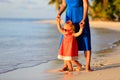 Mother and little daughter walking on summer beach Royalty Free Stock Photo