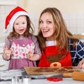 Mother and little kid girl baking gingerbread cookies for Christ Royalty Free Stock Photo