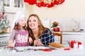 Mother and little kid girl baking gingerbread cookies for Christ Royalty Free Stock Photo