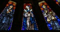 Mother Mary and two Catholic saints - Stained glass Royalty Free Stock Photo