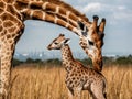 Mother Masai Giraffe Protecting Baby Royalty Free Stock Photo