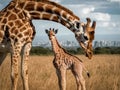 Mother Masai Giraffe Protecting Baby Royalty Free Stock Photo