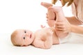 Mother massaging or doing gymnastics baby girl Royalty Free Stock Photo