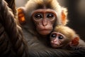 Mother monkey tenderly embraces her cherished baby in loving arms