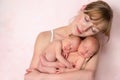 Mother with newborn baby twins Royalty Free Stock Photo