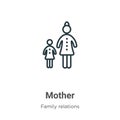 Mother outline vector icon. Thin line black mother icon, flat vector simple element illustration from editable family relations Royalty Free Stock Photo