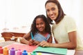 Mother Painting Picture With Daughter At Home