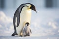 Mother penguin with her offspring. Generative AI Royalty Free Stock Photo