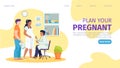 Mother plan flat pregnant, vector illustration. Pregnancy planning for woman man character family concept website Royalty Free Stock Photo