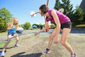 Mother play basketball with his daughter