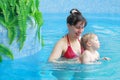 Mother play with her child in swimming-pool Royalty Free Stock Photo