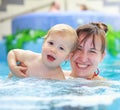 Mother play with her child in swimming-pool Royalty Free Stock Photo