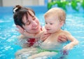 Mother play with her child in swimming-pool Royalty Free Stock Photo