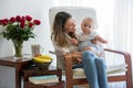 Mother, playing with her toddler boy and his older brother Royalty Free Stock Photo