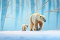 mother polar bear guiding cubs on ice path