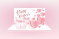 Mother postcard on pink background.Symbols of love in shape of heart for Happy Mother`s Day greeting card.