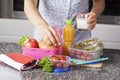 Mother preparing lunch box Royalty Free Stock Photo