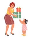 Mother presenting gift to little girl daughter vector illustration Royalty Free Stock Photo