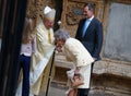 Mother Queen Sofia of spain kiss the Bishop ring before a mass in palma cathedral