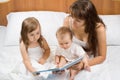 Mother reading bed time story book to children Royalty Free Stock Photo