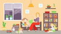 Mother reading bedtime story to children, happy family people at home, vector illustration