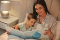 Mother reading bedtime story to her son at home Royalty Free Stock Photo