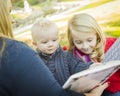 Mother Reading a Book to Her Two Adorable Blonde Children