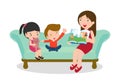 Mother reading fairy tales to her son and daughter, family, reading and telling book fairy tale story, Kids Listening to Their mom Royalty Free Stock Photo