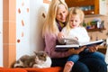 Mother reading night story to kid at home