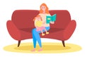 Mother is reading a story to her child, happy family, fairy tale, vector graphics. Child care Royalty Free Stock Photo