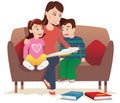 Mother reading to kids