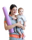 Mother ready to do fitness exercises with baby