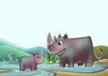 Mother rhino and baby rhino Royalty Free Stock Photo