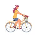 Mother riding on bicycle isolated cycling woman