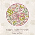 Mother's Day card with big round of spring flowers, vector Royalty Free Stock Photo