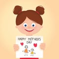 Mother`s Day card with child and drawing picture