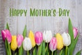 Mother`s Day Card. Colorful tulips on wooden background. Spring Easter Holiday Concept Royalty Free Stock Photo