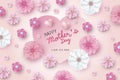 Mother`s day card concept design of paper hearts shape and pink