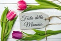 Mother`s day card with Italian words: Happy mother`s day.