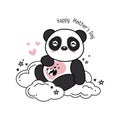 Mother`s day card with Pandas. Panda mother hugging baby panda