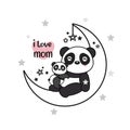 Mother`s day card with Pandas. Panda mother hugging baby panda