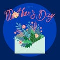 Mother`s Day card. Vector banner with a written envelope with flowers