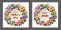 Mother\'s Day card. Watercolor wreath of flowers. Polish and english version.