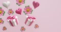 Mother\'s day celebration, valentine\'s wedding birthday. Gift boxes flowers hearts. 3D rendering