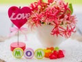 Mother`s day concept. LOVE MOM alphabet Royalty Free Stock Photo