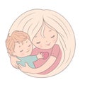 Mother`s day congratulation, mother and child hugging, blondes