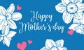 Mother`s day design template. Narcissuses and hearts. Hand drawn vector sketch illustration