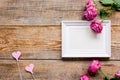 Mother`s day gift with peony flowers and frame top view mockup Royalty Free Stock Photo