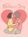 MotherÃ¢â¬â¢s Day greeting card with a child sitting on motherÃ¢â¬â¢s knees. Daughter and mom together