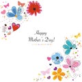 Mother`s Day greeting card. Floral frame. Floral greeting card with colorful decorative abstract spring flowers